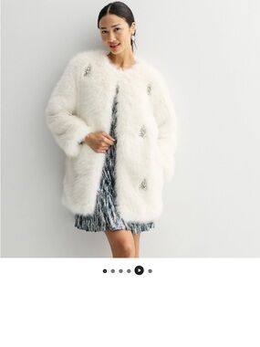Plush White Faux Fur Teddy Coat with Jewel Accents